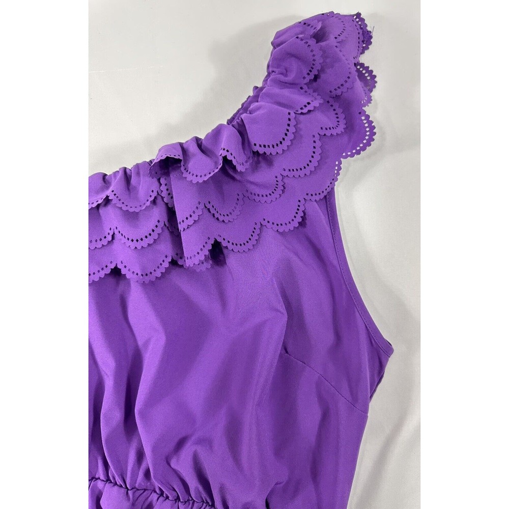 Soulmates Dress Women's Sz M Purple Sleeveless One‎ Shoulder Ruffle Fit & Flare - Picture 2 of 10